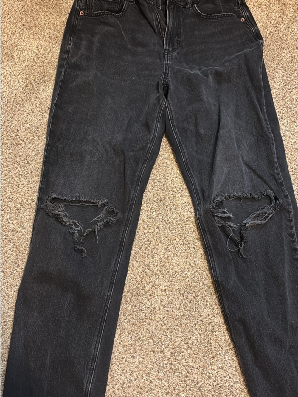 American Eagle Outfitters Black Distressed Straight Leg Jeans